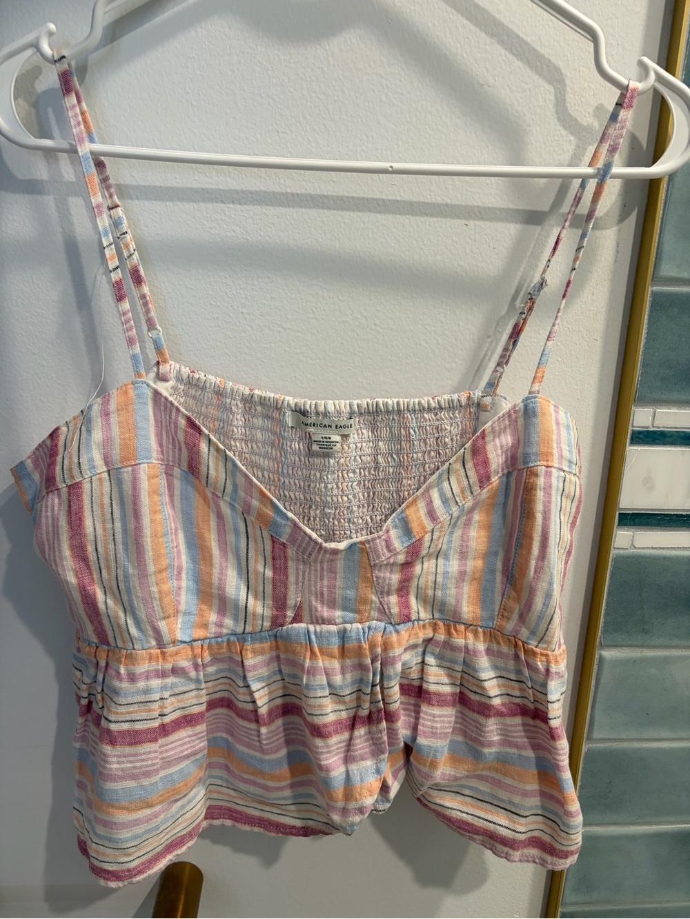 American Eagle Pastel Multi-Stripe Smocked Cami - Size L